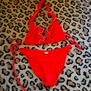 Vintage Venus Red Ruffle top Bikini top is C bottom 2